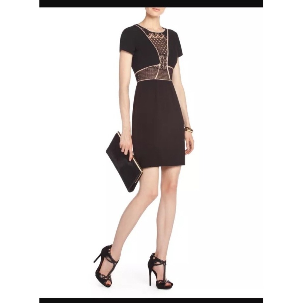 BCBGMAXAZRIA Libi Black Nude Blush Lace Sheath Dress 8 NEW ZBA6T190-003